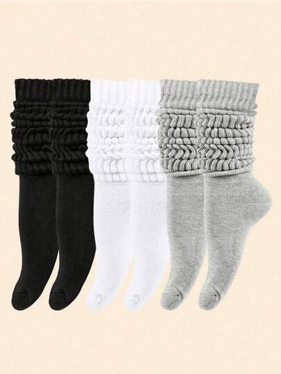 3 Pairs Women's Versatile Slouch Socks, Simple College Style Solid Color Long Tube Socks (Socks Only, No Socks Board), Size: 36~39, Cozy Socks