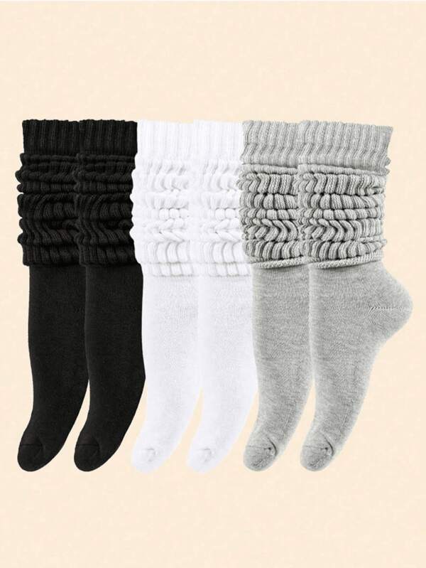 3 Pairs Women's Versatile Slouch Socks, Simple College Style Solid Color Long Tube Socks (Socks Only, No Socks Board), Size: 36~39, Cozy Socks