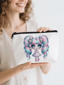 Halloween White Bag For Travel Storage | Makeup Bag & Electronics Organizer With Zipper Closure, Skull Bow Tie Floral Print Pouch For Travel Essentials, Jewelry, Toiletries | Halloween Gift Idea