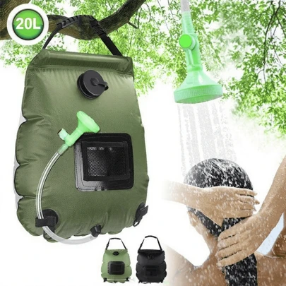 Solar-Heated Military Green Outdoor Camping Shower Bag – Portable Water Storage For Camping, Hiking, And Toiletry Use