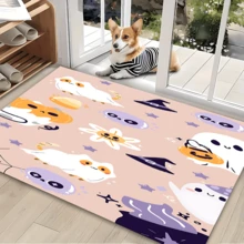 1pc Home Decor, Vintage Bohemian Patterned Silica Gel Carpet With Ghostly Cat Print, Easy To Clean 3D Printed Rectangle Rug, Suitable For Entryway, Living Room, Kitchen, Bedroom, Hallway, Bathroom, Laundry Room - Polyester Carpet For Indoor And Outdoor Home Decor