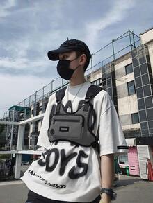 1/2件裝男女通用胸包 休閒戶外運動背心包 拉鍊開合 多隔層 安全旅行收納包 - 黑色 - 查看 5