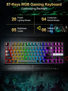 bfairy 87 Keys Mechanical Gaming Keyboard, Hot-Swappable  Compact, RGB Gaming Keyboard With 45g Red Switches, Anti-Ghosting, For PC Gaming & Typing, Beginner-Friendly (Black&Grey)