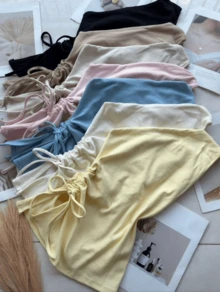 Blusa Drapeada Assimétrica Lançamento Verão Color Candy  Ribana Canelada Mula Manga - Amarelo Manteiga - Visão 4