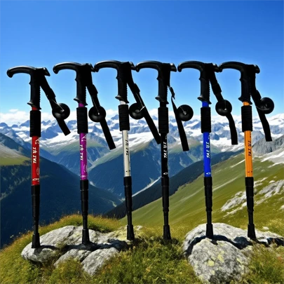 1 pieza Bastón de senderismo de aleación de aluminio de alta resistencia y ajustable, diseño telescópico de 4 secciones, adecuado para senderismo al aire libre, montañismo y autodefensa, equipo profesional unisex para exteriores