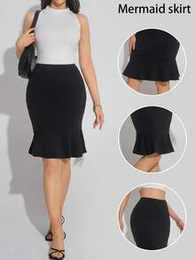 2025 Women's Elegant Solid Color High Waist Fitted Bodycon Skirt, Fashionable Pencil Skirt For Commuting And Everyday Wear, Autumn/All Season - Black - View 4