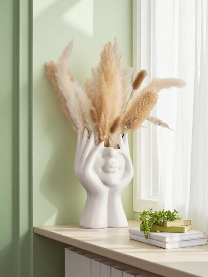 Symbolic Sculpture Vase Ceramic Like Resin Blessing Flower Holder Home Altar/Wedding Crème Wit Moderne Art Centerpiece Artificial Flowers Such As Sunflowers Reed Bunches. Halloween/ /Easter/ /Mother's Day Of Hope) Room Glass view 2