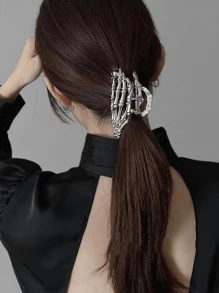 1件装女士纯色Y2K可爱时尚个性化骷髅头、幽灵爪、蜘蛛水晶仿珍珠合金大号发夹，发爪夹，日常发饰，秋冬假日装扮