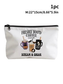 Halloween White Bag For Travel Storage | Makeup Bag & Electronics Organizer With Zipper Closure, Skull Bow Tie Floral Print Pouch For Travel Essentials, Jewelry, Toiletries | Halloween Gift Idea