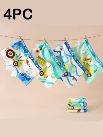 4pcs Children Underpants Panties Children's Cartoon Car Cotton Underwear Boys Boxer Kids Gift