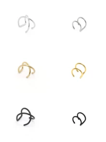2 件非穿孔不锈钢 C 形夹式耳环，简约设计 - 2件 - 查看 2
