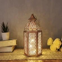 1pc Elegant Moroccan Style Hollow Iron Home Decor, Vintage Lantern Decor Suitable For Holiday, Holiday, New Year And Other Festivals, Holiday Atmosphere Decoration Lamp [Exclude Battery] - FDBJ-1 - View 4