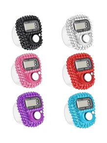6 Color Options Sparkling Rhinestone Finger Tally Counter, Portable Digital Display Clicker For Golf, Fitness, Prayer, Event Counting, Resettable Mini Tasbih Ring - Multicolor - View 5