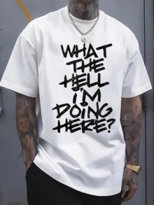 Casual Round Neck Short Sleeve Men's T-Shirt, Creative Printing Pattern, Simple Design, Knitting Process, Soft And Comfortable, Suitable For Campus Wear, Party Gathering, Daily Wear, A Good Choice For Family And Friends - 白色 - 查看 1