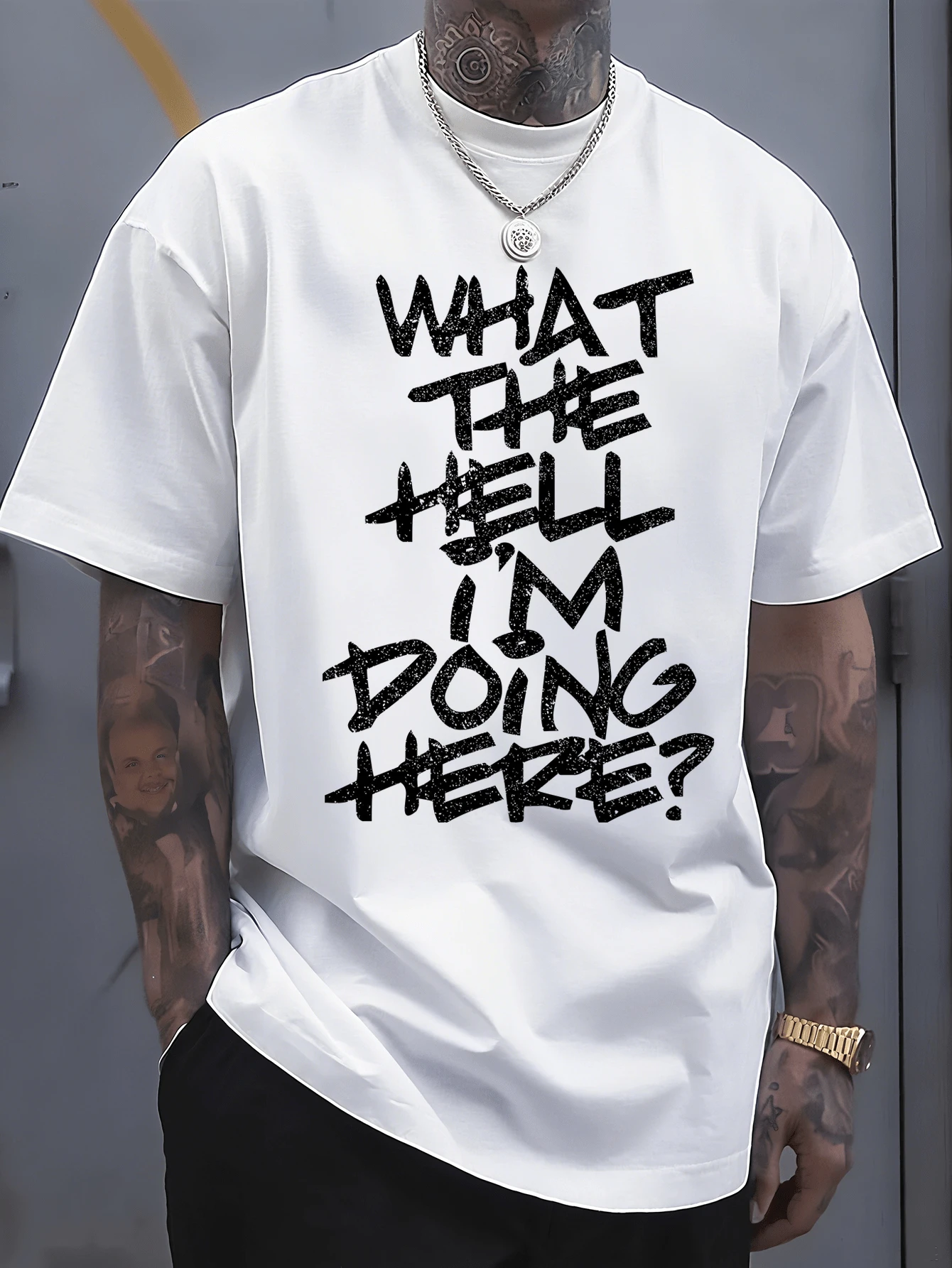 Casual Round Neck Short Sleeve Men's T-Shirt, Creative Printing Pattern, Simple Design, Knitting Process, Soft And Comfortable, Suitable For Campus Wear, Party Gathering, Daily Wear, A Good Choice For Family And Friends - 白色 - 查看 1