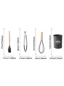 1 set de 12 pièces d'ustensiles de cuisine en silicone avec manches en bois, spatules et louches antiadhésives. Set d'ustensiles de cuisine avec support
