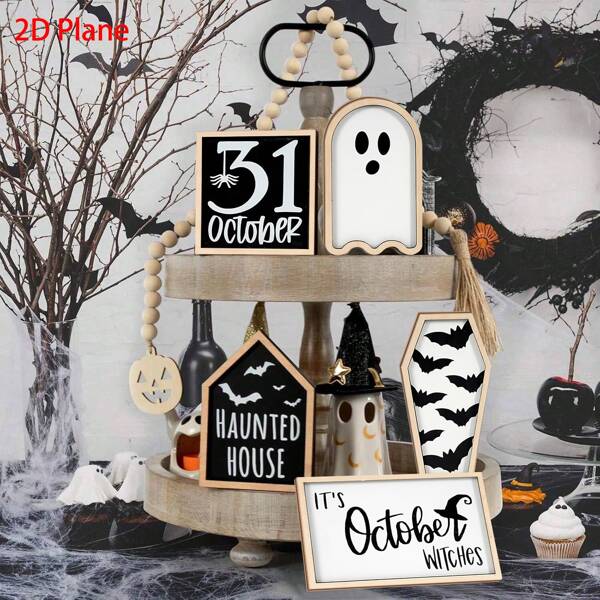Halloween Decoration | 5PCS 2D Halloween Stupid Decoration | Bat Coffin, House, Ghost, October 31 Label Fall Autumn,Christmas