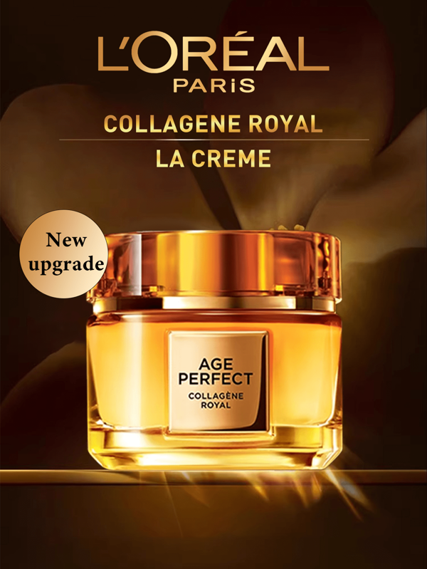 LOREAL L'Oréal Paris Age Perfect Collagene Royal Face Cream 15/30/60ml, New Upgrade With Silky Cream Texture, Ideal For Dry Combination Skin, Lightweight Ice Cream Pudding Texture, Melt Quickly, Exclusive Hydrating Film Technology, Four-Component Polymer Mesh Structure, Control Moisture Content,