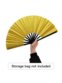 1 peça de ventilador dobrável de cor sólida brilhante. Leques de mão dobráveis, - Ventilador de rave - Ventilador dobrável grande de tecido premium, dança em linha, ventilador de dança tai chi, ventiladores de tecido retrô vintage de náilon, dobrável para performance em palco, ventilador DIY de cor sólida com grafite, terno para homens/mulheres, festival