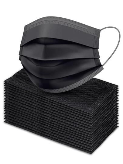 [50 Piezas] Mascarilla desechable negra, mascarilla de adulto de 3 capas, mascarilla con orejeras elásticas, transpirable y cómoda, con lazos para las orejas, adecuada para el hogar, la oficina, la escuela, el exterior, soporte desechable para las orejas, hogar, viajes, oficina, escuela, trabajo, exterior