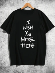 Casual Round Neck Short Sleeve Men's T-Shirt, Creative Printing Pattern, Simple Design, Knitting Process, Soft And Comfortable, Suitable For Campus Wear, Party Gathering, Daily Wear, A Good Choice For Family And Friends - 黑色 - 查看 2