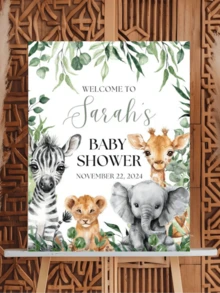 Personalized Custom Name Safari Baby Shower Welcome Sign, Jungle Welcome Sign, Baby Shower Decorations, Kids Birthday Party Decorations. - Multicolor - View 6