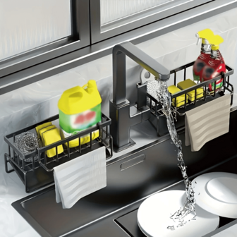 1 件碳钢水槽收纳篮 - 节省空间的收纳盒，可收纳海绵、刷子、毛巾 - 适合厨房、浴室和户外使用，厨房水槽配件