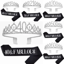 2 Stücke/Set Geburtstags-Schärpe und Tiara für Frauen, inklusive Geburtstagskrone, Happy 18., 21., 30., 40., 50., 60., 70. Geburtstags-Schärpe, Schleife, fantastische Kerzen und Kuchendekoration, Geburtstagsgeschenke für Frauen, Partyzubehör für glücklichen Geburtstag, Valentinstag Accessoires in Gold - Verschiedenfarbig - Übersicht 10