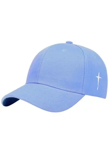 Unisex Side Geometric Embroidery Baseball Cap, Adjustable Casual Hat For Outdoor, Spring Autumn, Minimalist & Fashionable Couple Cap - Baby Blue - View 2