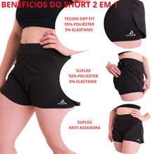 Women's Double Compression Shorts With Internal Cell Phone Pocket, High Quality Dry Fit Fabric, Anti-Chafing, UV Protection+ - 黑色 - 查看 3