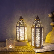 1pc Elegant Moroccan Style Hollow Iron Home Decor, Vintage Lantern Decor Suitable For Holiday, Holiday, New Year And Other Festivals, Holiday Atmosphere Decoration Lamp [Exclude Battery] - FDBJ-1 - View 2