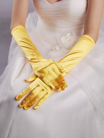 زوج قفازات رسمية طويلة الأكمام من الساتان الأنيق
