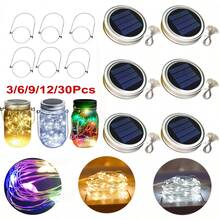 Solar Mason Jar Lid String Lights, 3/6/9/12/30Pack 20 Led 6.6FT String Fairy Star Firefly Jar Lids Lights With Hangers Included (Jars Not Included), For Mason Jar Patio Garden Wedding Lantern - Warm white light - View 1
