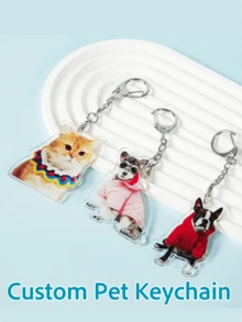 PETSIN 1pc Personalized Animal Portrait Dog/Cat Polycarbonate (PC) Keychain, For Dorm Rooms, For Teacher Gifts, School Supplies, For University, For Classroom - White - View 2
