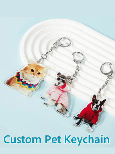 PETSIN 1個 個性的な動物肖像 犬/猫 ポリカーボネイト(PC)キーチェーン、オールシーズン使用可、クリスマス、バレンタインデー、中国の旧正月、学校用品、入学、オフィス、学校、教室、教師へのギフト、大学、同僚、寮、ティーンエイジャー、中学生、高校生、大学生、新入生、2年生、低学年用