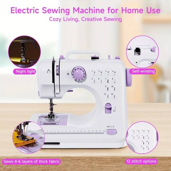 SOKANY Multifunctional Household Sewing Machine, Portable Electric Sewing Machine Professional Version, Travel Or Temporary Use-Friendly Mini Edge-Locking Electric Household Sewing Machine, U-Shaped Slotted Flexible Operation Of The Display Board Sewing Machine, A Variety Of Stitches To Choose From, With 12 Kinds Of Stitch Patterns, Adjustable Speed,
