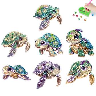 7pcs Diamond Painting Magnetic Gem Turtle Fridge Decor, 5D DIY Shiny Diamond Craft Kit, PET Material, Beginner Handcraft Skill Improvement, Ideal Fridge Decoration Accessory