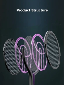 1个可折叠电蚊拍，USB Type-C充电，2800V物理灭蚊器，带可伸缩手柄和旋转折叠机构，多层网罩和紫外线吸引技术，适用于室内外使用 - 家居、卧室、厨房、办公室、露台 - 彩色 - 查看 11