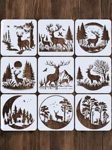 9 件圣诞主题绘画模板、剪贴簿装饰模板、DIY 手绘模板、绘图描图纸、涂鸦印刷模板、PET 激光切割模板，适用于艺术、工艺品、缝纫、可重复使用绘画套件、学校用品、返校 - 乳白色 - 查看 7