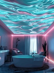 LED Festive Atmosphere Projection Lamp, With USB Plug-In And Remote Control, Easily Creates Aurora/Wave Pattern Atmosphere Lamps In The Room. Suitable For Immersive Viewing In The Living Room, Cozy Rest In The Bedroom, And Lively Celebration At Parties. Using Light And Shadow To Infuse The Home With Dynamic And Romantic Atmosphere.