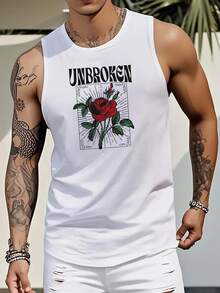 singbulk Men's Cotton Casual Sleeveless Rose Print Tank Tops For Summer,170g Pure  Heavy 100% Cotton Tank Tops, 1pcs