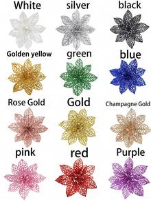 2pcs/10pcs/20pcs Hollow Mesh Clip-On Artificial Poinsettia, Christmas Tree Decorations, Glitter Poinsettia Wreath Decor, Holiday Decorations, Christmas Tree, Wreath, Glitter Poinsettia Christmas Tree Ornaments, Holiday Decor, DIY Poinsettia Wreath, Party Decorations