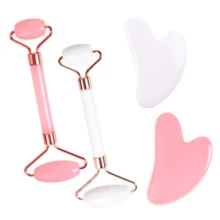 Rolo de Jade Natural Para Face Lift Up E Gua Sha Board Raspador De Pedra Kit Rolo Massageador de Pedra Para Face Lift Kit de Jade para Skin Care – Rolo + Pedra Gua Sha