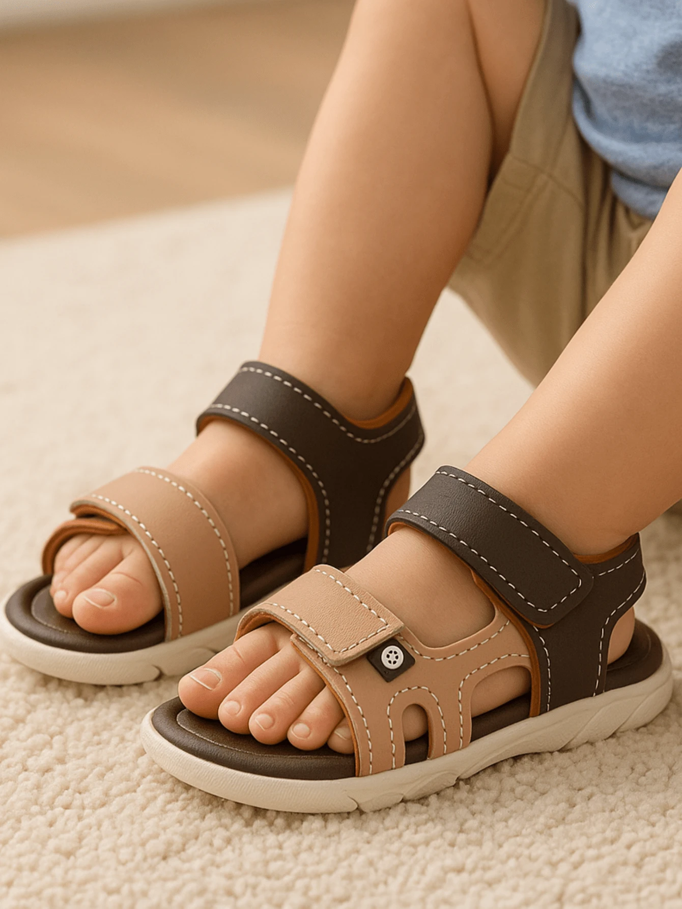 Baby Boy's Shoes, Comfortable, Soft, Self-Adhesive Sandals, Molekinho - 咖啡棕 - 查看 1