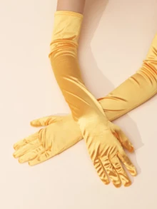 زوج من قفازات فستان طويلة الأكمام من القماش الأطلسي ذات اللون الأحادي الأنيق للنساء، مناسبة لملابس المناسبات العطلات