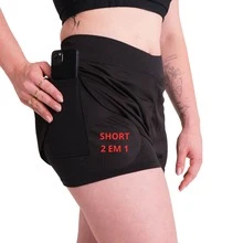 Women's Double Compression Shorts With Internal Cell Phone Pocket, High Quality Dry Fit Fabric, Anti-Chafing, UV Protection+ - 黑色 - 查看 4