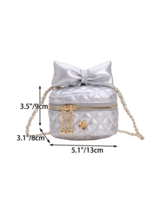 حقيبة صغيرة للبنات مزينة بفيونكة وسلسلة معينية، مصنوعة من مادة البولي يوريثان (بي يو) ، حقيبة كتف عبر الجسم جميلة، مناسبة للاستخدام اليومي في جميع المواسم