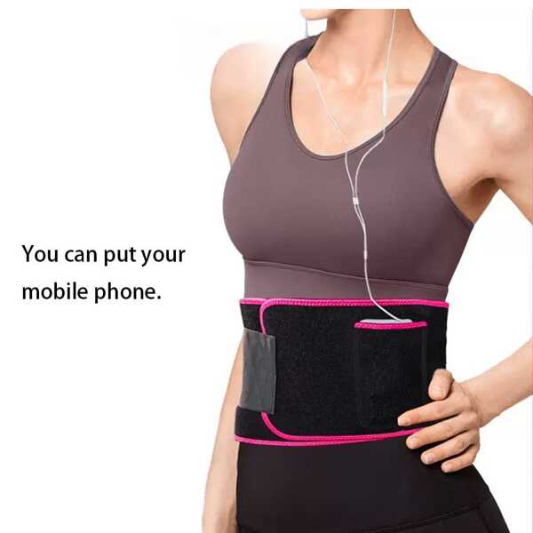 1pc Silver Ion Waist Trimmer With Phone Pocket, Women Sauna Sweat Belt, Slimming Waist Trainer