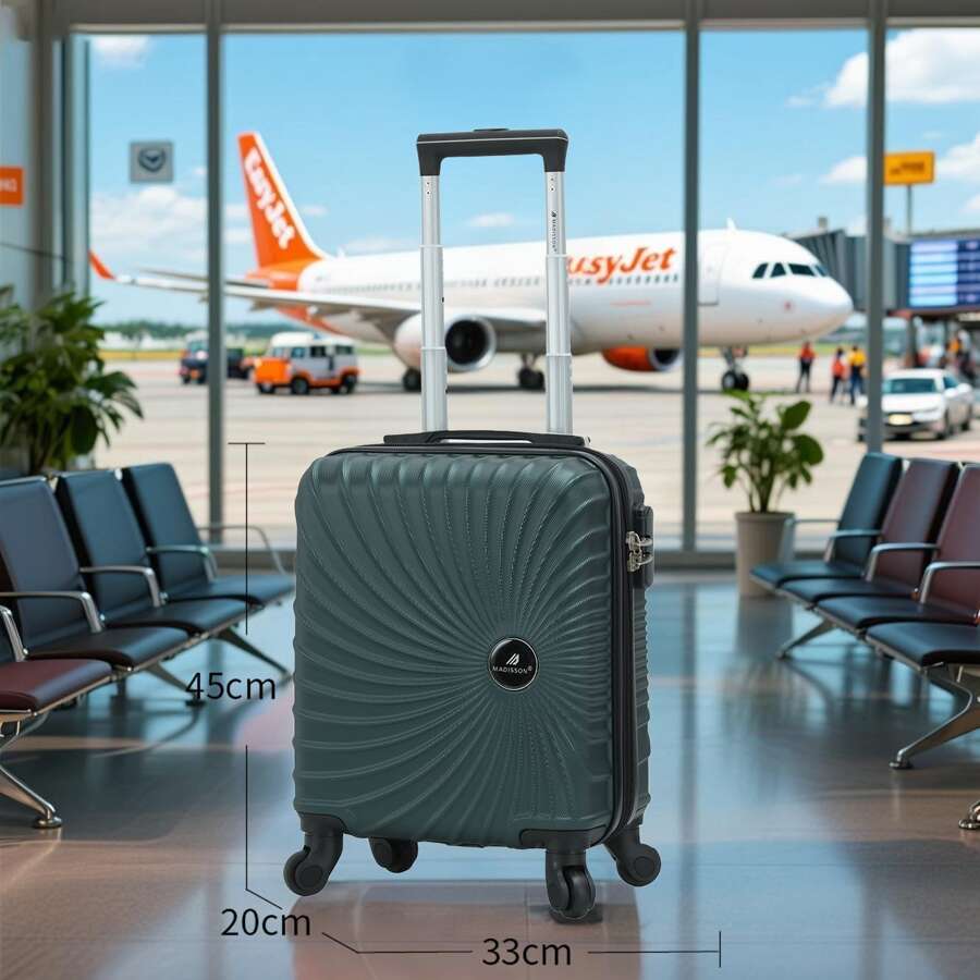 可扩展 ABS 硬壳随身行李箱，18 英寸（45x33x20 厘米），欧洲品牌法国设计，大容量，静音万向轮，TSA 锁，防水，耐用，1 年保修，旅行必需品，节日必需品，优雅风格，基本款，春季旅行，家庭旅行，特殊礼物，顶级商品，鲜艳色彩，男女通用，经济型航空手提包和行李箱 - 墨綠色 - 查看 1