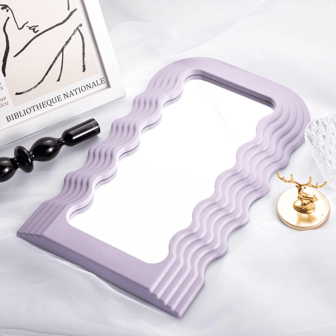 C&J FLORI Espejo De Maquillaje Con Patrón de Ondas Estético Irregular Para Pared Baño Tocador Dormitorio Espejo De Retoque Ideal Para Toda La Familia Mujer Dama Niña 1 pz